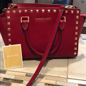 Selma Medium studded saffiano leather statchel